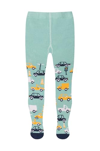 Dedoles Strumpfhose Kinder Mädchen & Jungen Baumwolle lustige Designs Dinosaurier Auto Flamingo Koala Waschbär Vögel Geschenk, Farbe: Türkis, Motiv: Autoverkehr, Gr. 3-4 years von Dedoles