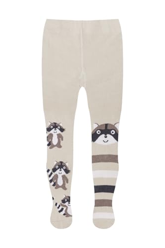 Dedoles Strumpfhose Kinder Mädchen & Jungen Baumwolle lustige Designs Dinosaurier Auto Flamingo Koala Waschbär Vögel Geschenk, Farbe: Weiß, Motiv: Glücklicher Waschbär, Gr. 2-3 years von Dedoles