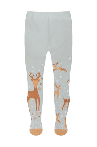 Dedoles Strumpfhose Kinder Mädchen & Jungen Baumwolle lustige Designs Dinosaurier Auto Flamingo Koala Waschbär Vögel Geschenk, Farbe: Weiß, Motiv: Rentier im Schnee, Gr. 4-5 years von Dedoles