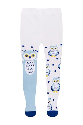 Dedoles Strumpfhose Kinder Mädchen & Jungen Baumwolle lustige Designs Dinosaurier Auto Flamingo Koala Waschbär Vögel Geschenk, Farbe: Weiß, Motiv: Schneeeule, Gr. 4-5 years von Dedoles