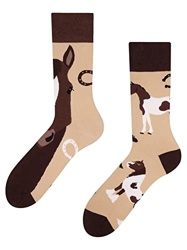 Dedoles Socken Regular normale Höhe Unisex Damen Herren Baumwolle viele lustige Designs Weihnachtssocken, Farbe Beige, Motiv Pferde, Gr. 39-42 von Dedoles