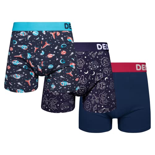 Dedoles Boxershorts Herren & Jungen Unterwäsche Trunks Baumwolle lustige Designs Dinosaurier Hamster Spiele Maulwurf Geschenk, Farbe Schwarz, Motiv Dunkelblaues Universum 3er Pack, Gr. L von Dedoles