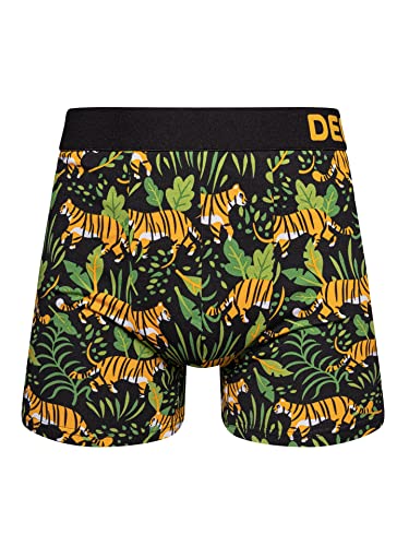 Dedoles Boxershorts Herren & Jungen Unterwäsche Trunks Baumwolle lustige Designs Dinosaurier Hamster Spiele Maulwurf Geschenk, Farbe Schwarz, Motiv Dschungeltiger Unterhose, Gr. XL von Dedoles