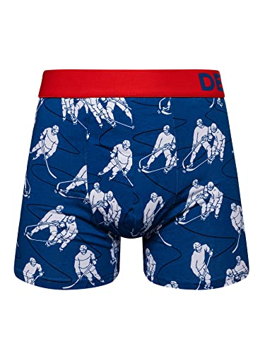 Dedoles Boxershorts Herren & Jungen Unterwäsche Trunks Baumwolle lustige Designs Dinosaurier Hamster Spiele Maulwurf Geschenk, Farbe Blau, Motiv Eishockey Unterhose, Gr. M von Dedoles