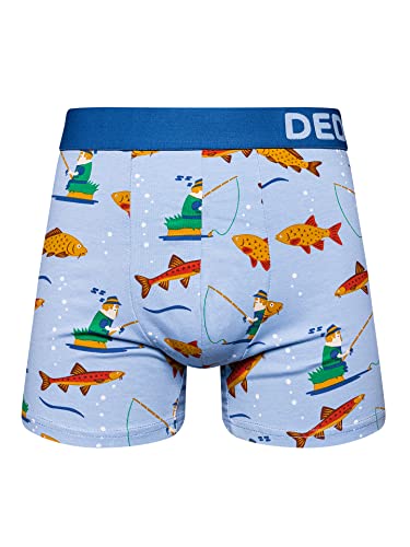 Dedoles Boxershorts Herren & Jungen Unterwäsche Trunks Baumwolle lustige Designs Dinosaurier Hamster Spiele Maulwurf Geschenk, Farbe Blau, Motiv Fischerei Unterhose, Gr. L von Dedoles