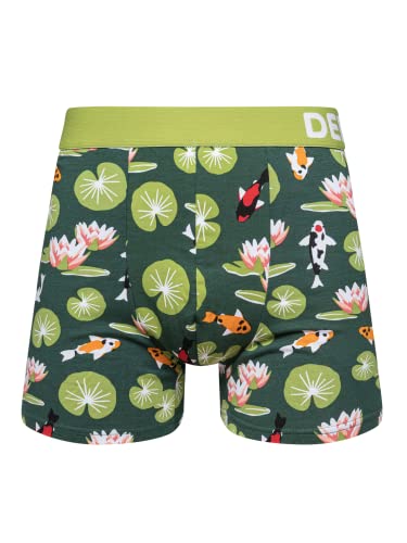 Dedoles Boxershorts Herren & Jungen Unterwäsche Trunks Baumwolle lustige Designs Dinosaurier Hamster Spiele Maulwurf Geschenk, Farbe Grün, Motiv Koi-Fische und Seerosen Unterhose, Gr. L von Dedoles