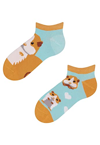 Dedoles Sneaker Socken Low Cut Füßlinge Kinder Mädchen Jungen Baumwolle lustiges Design Geschenk links rechts verschieden, 1 Paar, Farbe Blau, Motiv Guinea Pig sneaker, Gr. 23-26 von Dedoles