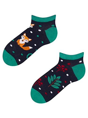 Dedoles Sneaker Socken Low Cut Füßlinge Kinder Mädchen Jungen Baumwolle lustiges Design Geschenk links rechts verschieden, 1 Paar, Farbe Grün, Motiv Red Fox sneaker, Gr. 23-26 von Dedoles