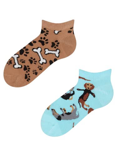 Dedoles Sneaker Socken Low Cut Füßlinge Kinder Mädchen Jungen Baumwolle lustiges Design Geschenk links rechts verschieden, 1 Paar, Farbe Blau, Motiv Dachshund sneaker, Gr. 31-34 von Dedoles