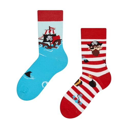 Dedoles Socken Kinder Mädchen Jungen Baumwolle viele lustige Designs Weihnachtssocken 1 Paar, Farbe Rot, Motiv Pirat, Gr. 31-34 von Dedoles