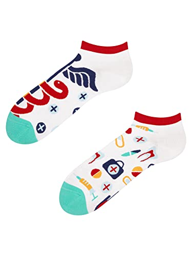 Dedoles Sneaker Socken Low Cut Füßlinge Unisex Damen Herren Baumwolle lustiges Design Geschenk links rechts verschieden, Farbe Mehrfarbig, Motiv Gesundheit Knöchelsocken, Gr. 35-38 von Dedoles