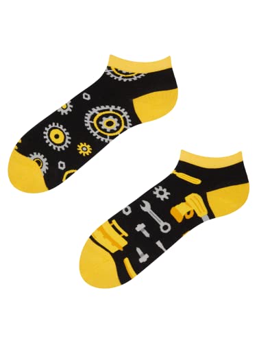 Dedoles Sneaker Socken Low Cut Füßlinge Unisex Damen Herren Baumwolle lustiges Design Geschenk links rechts verschieden, Farbe Schwarz, Motiv Mechaniker, Gr. 35-38 von Dedoles