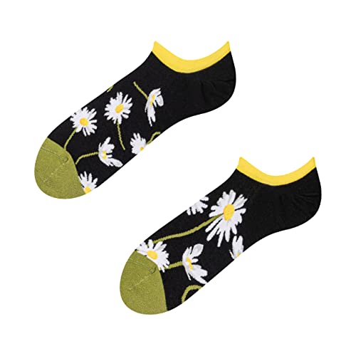 Dedoles Lustige Sneakersocken Kurze Herren & Damen aus Baumwolle 1 Paar, Farbe Schwarz, Motiv Gänseblümchen in der Nacht, Gr. 39-42 von Dedoles