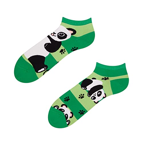 Dedoles Lustige Sneakersocken Kurze Herren & Damen aus Baumwolle 1 Paar, Farbe Grün, Motiv Panda und Streifen, Gr. 39-42 von Dedoles