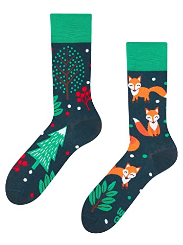 Dedoles Socken Regular normale Höhe Unisex Damen Herren Baumwolle viele lustige Designs Weihnachtssocken 1 Paar, Farbe Grün, Motiv Rotfuchs, Gr. 35-38 von Dedoles