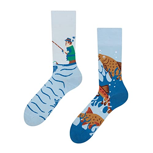 Dedoles Socken Regular normale Höhe Unisex Damen Herren Baumwolle viele lustige Designs Weihnachtssocken 1 Paar, Farbe Blau, Motiv Fischerei, Gr. 43-46 von Dedoles