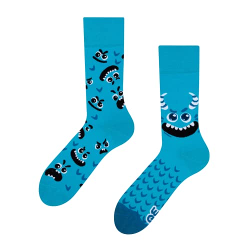 Dedoles Socken Regular normale Höhe Unisex Damen Herren Baumwolle viele lustige Designs Weihnachtssocken 1 Paar, Farbe Blau, Motiv Monsterchen, Gr. 39-42 von Dedoles
