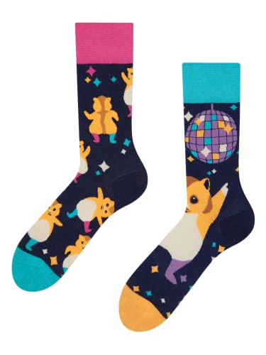 Dedoles Socken Regular normale Höhe Unisex Damen Herren Baumwolle viele lustige Designs Weihnachtssocken 1 Paar, Farbe Blau, Motiv Party-Hamster, Gr. 35-38 von Dedoles