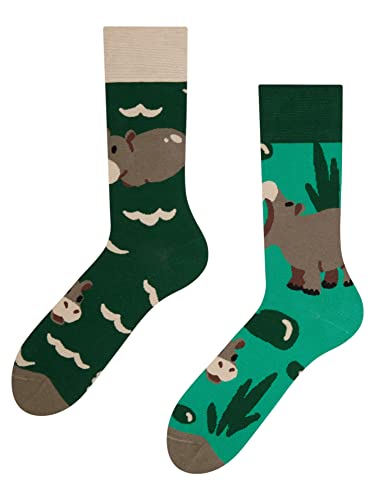 Dedoles Socken Regular normale Höhe Unisex Damen Herren Baumwolle viele lustige Designs Weihnachtssocken 1 Paar, Farbe Türkis, Motiv Schwimmendes Nilpferd, Gr. 35-38 von Dedoles