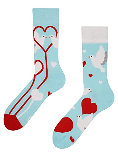 Dedoles Socken Regular normale Höhe Unisex Damen Herren Baumwolle viele lustige Designs Weihnachtssocken 1 Paar, Farbe Blau, Motiv Weiße Tauben, Gr. 35-38 von Dedoles