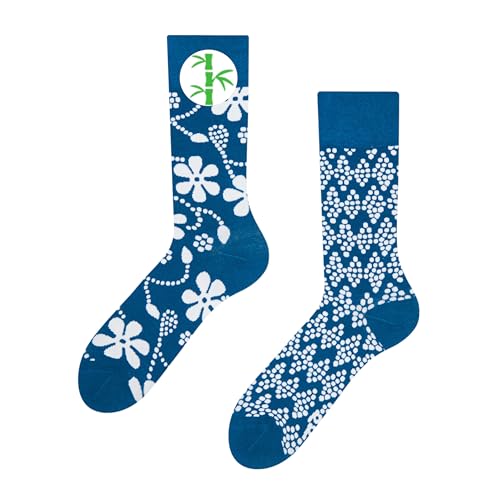 Dedoles Socken Regular normale Höhe Unisex Damen Herren Baumwolle viele lustige Designs Weihnachtssocken Fussball Fahrrad Pferde Pflanzen Feuerwehr, Farbe Blau, Motiv Blaudruck, Gr. 43-46 von Dedoles