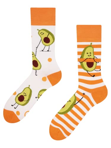 Dedoles Socken Regular normale Höhe Unisex Damen Herren Baumwolle viele lustige Designs Weihnachtssocken 1 Paar, Farbe Orange, Motiv Lustige Avocado, Gr. 39-42 von Dedoles