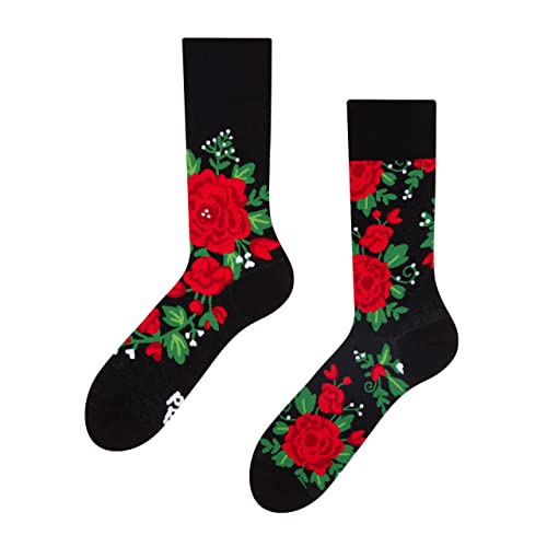 Dedoles Socken Regular normale Höhe Unisex Damen Herren Baumwolle viele lustige Designs Weihnachtssocken 1 Paar, Farbe Schwarz, Motiv Rosen, Gr. 35-38 von Dedoles