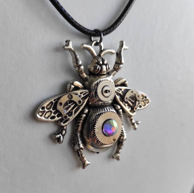 Bienenschmuck Steampunk Geschenk Silber Halskette Schmuck Handgemacht Steam Punk Ausgefallene Vintage Uhrenteile Für Männer Frauen von Dedovashop