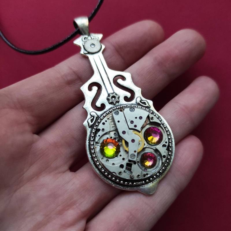Cello Halskette Steampunk Anhänger Schmuck Steam Punk Musik Violinist Silber Geschenk von Dedovashop