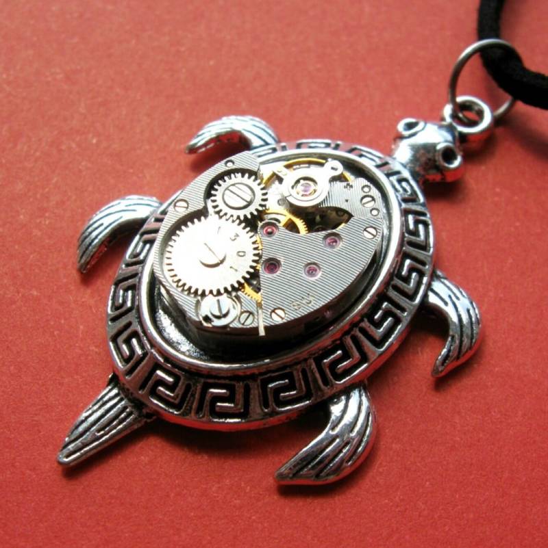 Schildkröte Schmuck Steampunk Halskette Anhänger Steam Punk Uhrwerk Totem Tier Geschenk Für Männer Frauen Mädchen Vintage Uhrenteile Fantasie von Dedovashop