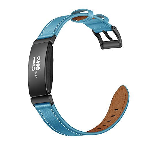 Dee Plus Armband für Fitbit Inspire/Inspire HR, Klassisches Echt Leder Uhrenarmband Lederarmband Erstatzband Uhr Band Watchband mit Metallschließe, Schweißfest Weich und bequem, Herren Damen von Dee Plus