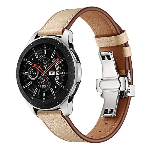 Dee Plus Butterfly Schnalle Echtes Leder 20mm Uhrenarmband Kompatibel mit Samsung Galaxy Watch 42mm/Gear S2 Classic, Für 20mm Armbanduhr Edelstahl Metall Quick Release Leder Ersatzband von Dee Plus