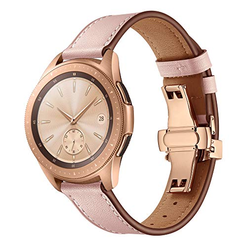 Dee Plus Butterfly Schnalle Echtes Leder 20mm Uhrenarmband Kompatibel mit Samsung Galaxy Watch 42mm/Gear S2 Classic/uawei Watch 2, Für 20mm Armbanduhr Edelstahl Metall Quick Release Leder Ersatzband von Dee Plus