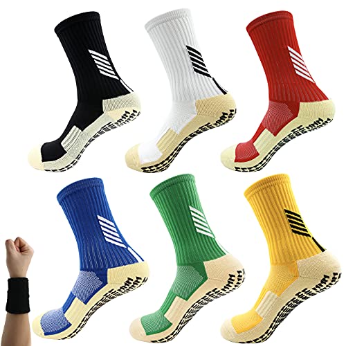 Dee Plus Kinder Soccer Socken Rutschfeste Fußball Socken Basketballsocken, 1 Paar Jungen Mädchen Weiche Kinderstrümpfe Anti Rutsch Socken Kinder Grip Knöchelsocken Größe 25-32 für 6-11 Jahre (Schwarz) von Dee Plus