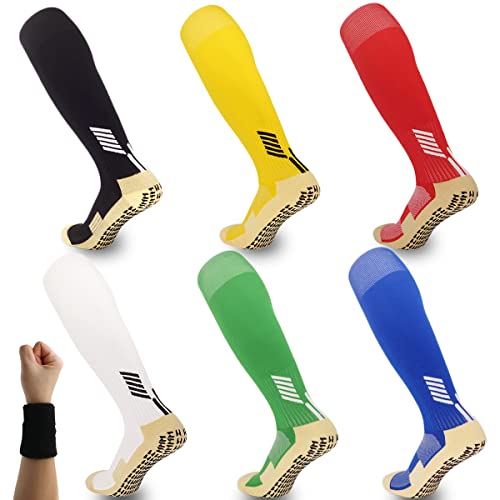 Dee Plus Kinder Fußball Socken Rutschfest - Knielange Baumwolle Sportsocken mit Grip für Jungen & Mädchen (Größe 25-32, 6-11 Jahre), Ideal für Training, Schule & Indoor Sport von Dee Plus