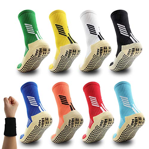 Dee Plus Rutschfeste Fußball Socken Basketballsocken/Yoga Socken Noppen Sohle Damen & Herren Socken Anti Rutsch Sportsocken Grip Fußballsocken Tape Fussball Socken (Schwarz Weiß Rot Gelb Blau Grün) von Dee Plus