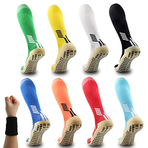 Dee Plus Rutschfeste Fußball Socken Knie Lang Stutzenstrümpfe Kompression Basketballsocken Yoga Socken Noppen Sohle Damen & Herren Socken Anti Rutsch Socken Sportsocken Grip Fußballsocken Knee High von Dee Plus