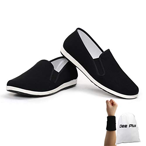 Dee Plus Tai Chi Kung Fu Schuhe, Herren Kampfsportschuhe Damen Kung Fu Schuhe Tai Chi Slippers, Chinesische Traditionelle Peking-Stil, Gummisohle Unisex Schwarz mit Handgelenkstütze (37 EU) von Dee Plus