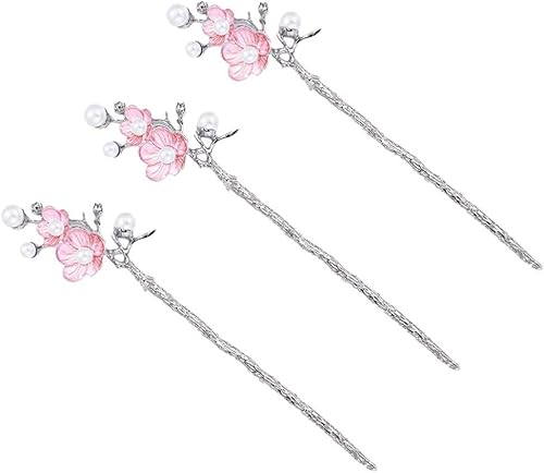 Chinesische Haarstäbchen, Haarstäbchen, 3 Stück Vintage Metall Blume Haarstab Vintage Haarstäbchen Haarnadel Chignon Pin Retro Haargabeln für Frauen Braut Haardekoration (Farbe: Rosa) von DeeboW