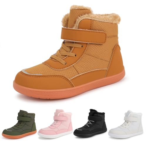 Deedlite Barfussschuhe Kinder Winter Wasserdicht, Barfussschuhe Kinder Winter Herbst, Barfußschuhe Winter Kinder Wanderschuhe Leicht Rutschfest Winterstiefel von Deedlite
