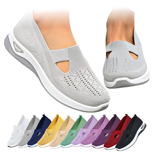 Orthopädische Schuhe Damen, Annelie Schuhe, Sommerschuhe mit Arch Support & Komfort, Leichte Barfußschuhe Sneaker Slipper Walkingschuhe für Frauen (Grau, 40) von Deedlite