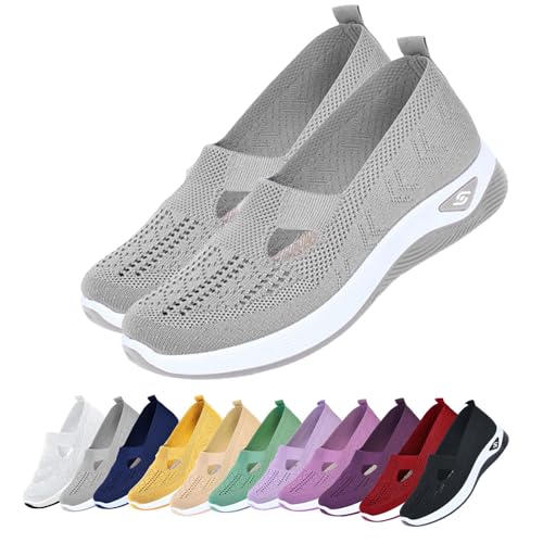 Orthopädische Schuhe Damen, Annelie Schuhe, Sommerschuhe mit Arch Support & Komfort, Leichte Barfußschuhe Sneaker Slipper Walkingschuhe für Frauen (Grau, 43) von Deedlite