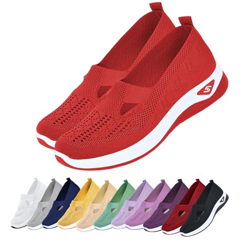 Orthopädische Schuhe Damen, Annelie Schuhe, Sommerschuhe mit Arch Support & Komfort, Leichte Barfußschuhe Sneaker Slipper Walkingschuhe für Frauen (Rot, 38) von Deedlite