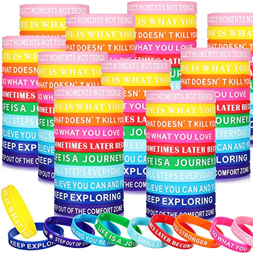 Gummi-Armbänder mit motivierendem Zitat, bunt, inspirierend, Silikon-Armbänder, inspirierende Stretch-Armbänder, Gummi für Damen, Herren, Teenager, Party-Geschenke, 200 Stück Gummi-Armbänder mit motivierendem Zitat, bunt, inspirierend, Silikon-Armbänder, inspirierende Stretch-Armbänder, Gummi für Damen, Herren, Teenager, Party-Geschenke, 200 Stück von Deekin