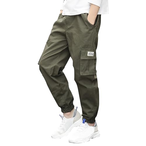 Deekynoop Kinder Cargohose Jungen Twil Cargo Jogginghose mit Elastischem Bund Armeegrün Size 128-134 von Deekynoop