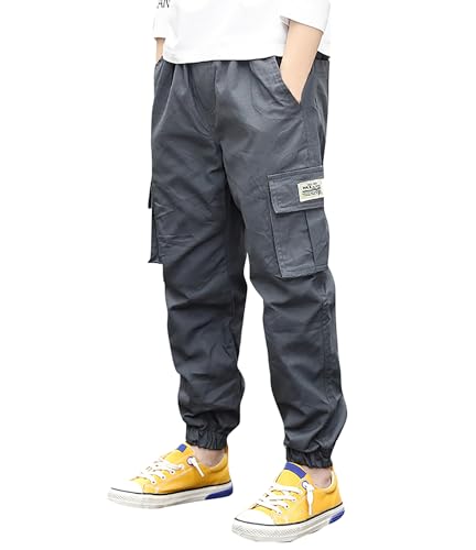 Deekynoop Kinder Cargohose Jungen Twil Cargo Jogginghose mit Elastischem Bund Grau Size 140-146 von Deekynoop