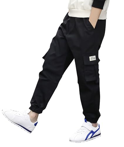 Deekynoop Kinder Cargohose Jungen Twil Cargo Jogginghose mit Elastischem Bund Schwarz Size 128-134 von Deekynoop