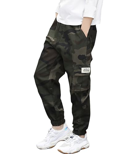 Deekynoop Kinder Cargohose Jungen Twil Cargo Jogginghose mit Elastischem Bund Tarngrün Size 140-146 von Deekynoop