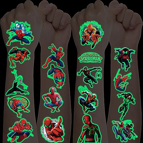 12 Blätter Spiderman Tattoo Kinder,Leuchttattoos Kinder,Wasserdichte Kindertattoos Jungen Mädchen,Hautfreundliche Kinder Tattoo Aufkleber für Kinder Mitgebsel Geburtstagsgeschenke von Deen