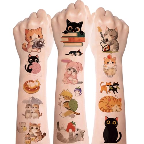 Katzen Tattoos für Kinder,10 Blatt Niedlich Katze Kindertattoos,Hautfreundlich Temporäre Kinder Tattoo Jungs,Klebetattoos Mädchen Sticker für Tier Thema Kindergeburtstag Mitgebsel Party Favors von Deen